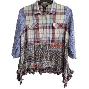 Ali Miles Blue and Red Patchwork Blouse